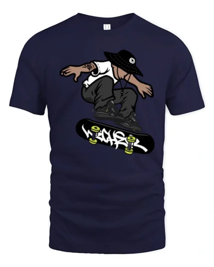 Street Skateboard Trick Graphic T Shirt Cool Skater Tee - navy t-shirt on white background