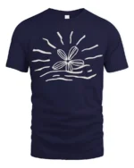 Minimal Flower Sun Wave Graphic T Shirt Aesthetic Nature Tee - navy t-shirt on white background