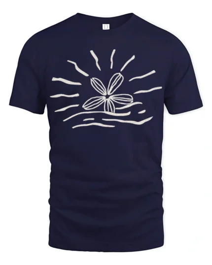 Minimal Flower Sun Wave Graphic T Shirt Aesthetic Nature Tee - navy t-shirt on white background