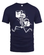 Funny Skeleton Coffee Run Graphic T Shirt Dark Humor Tee - navy t-shirt on white background
