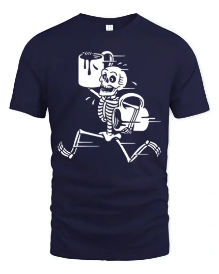 Funny Skeleton Coffee Run Graphic T Shirt Dark Humor Tee - navy t-shirt on white background