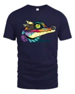 Colorful Alligator Head Graphic T Shirt Bold Reptile Art Tee - navy t-shirt on white background