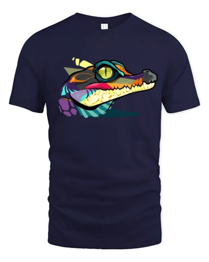 Colorful Alligator Head Graphic T Shirt Bold Reptile Art Tee - navy t-shirt on white background
