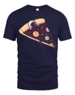 Space Pizza Astronaut Graphic T Shirt Funny Cosmic Tee - navy t-shirt on white background