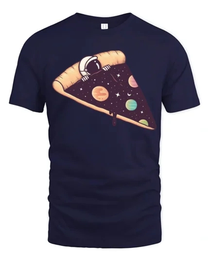 Space Pizza Astronaut Graphic T Shirt Funny Cosmic Tee - navy t-shirt on white background