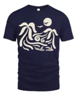 Tropical Wave Palm Tree Graphic T Shirt Sunset Beach Vibe Tee - navy t-shirt on white background