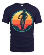 Retro Mountain Biking Sunset Graphic T Shirt Adventure Tee - navy t-shirt on white background