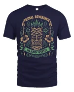 Primal Reverence Island Spirits Tiki Graphic T Shirt Tee - navy t-shirt on white background