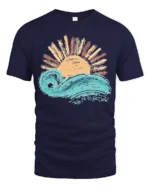 Take Me To The Ocean Wave Sunset Graphic T Shirt Tee - navy t-shirt on white background