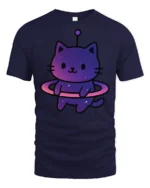 Cute Space Cat Alien Graphic T Shirt Kawaii Cosmic Tee - navy t-shirt on white background