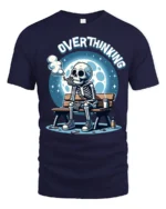 Funny Overthinking Skeleton Tshirt Night Vibe Humor Tee - navy t-shirt on white background