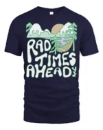 Rad Times Ahead Camping T Shirt Retro Nature Adventure Tee - navy t-shirt on white background