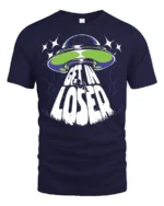 Get In Loser Alien UFO Graphic T Shirt Funny Space Tee - navy t-shirt on white background