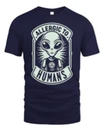 Allergic To Humans Alien Graphic T Shirt Funny UFO Tee - navy t-shirt on white background