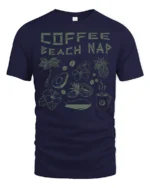 Coffee Beach Nap Tropical Graphic T Shirt Chill Island Tee - navy t-shirt on white background