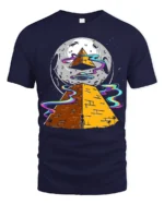 Cosmic Pyramid UFO Graphic T Shirt Alien Space Art Tee - navy t-shirt on white background
