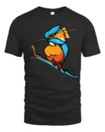 Colorful Kingfisher Bird Graphic T Shirt Vibrant Nature Tee - black t-shirt on white background