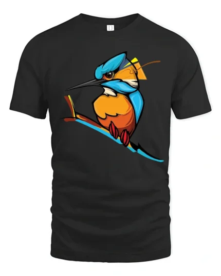 Colorful Kingfisher Bird Graphic T Shirt Vibrant Nature Tee - black t-shirt on white background