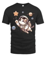 Cute Cat Astronaut Space Graphic T Shirt Cosmic Kitty Tee - black t-shirt on white background