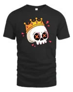 Funny Skull Crown Graphic T Shirt Cartoon King Skull Tee - black t-shirt on white background