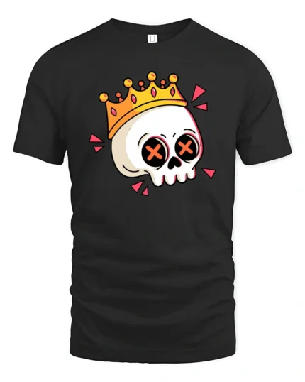 Funny Skull Crown Graphic T Shirt Cartoon King Skull Tee - black t-shirt on white background