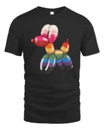 Rainbow Balloon Dog Graphic T Shirt Colorful Cute Art Tee - black t-shirt on white background