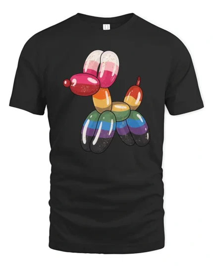 Rainbow Balloon Dog Graphic T Shirt Colorful Cute Art Tee - black t-shirt on white background