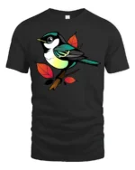 Colorful Songbird Branch Art Graphic Tee Cute Nature Tshirt - black t-shirt on white background