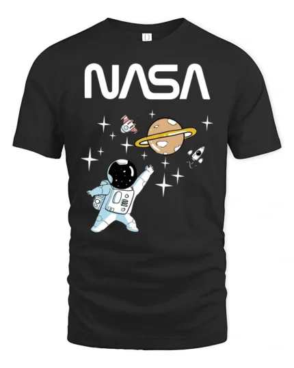 Cute Astronaut Space Adventure Graphic Tee Funny NASA Tshirt - black t-shirt on white background