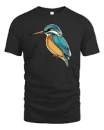 Elegant Kingfisher Bird Line Art Graphic Tee Nature Tshirt - black t-shirt on white background