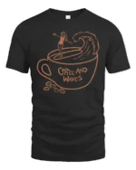 Coffee And Waves Surf Vibe Graphic Tee Beach Lover Tshirt - black t-shirt on white background