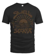 Swell Seeker Retro Surf Sunset Graphic Tee Beach Vibe Tshirt - black t-shirt on white background