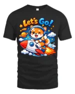 Lets Go Cute Astronaut Dog Rocket Graphic T Shirt Space Tee - black t-shirt on white background