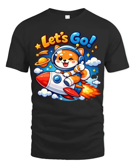 Lets Go Cute Astronaut Dog Rocket Graphic T Shirt Space Tee - black t-shirt on white background