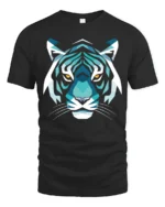 Geometric Tiger Face Graphic T Shirt Bold Animal Art Tee - black t-shirt on white background