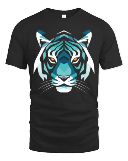 Geometric Tiger Face Graphic T Shirt Bold Animal Art Tee - black t-shirt on white background