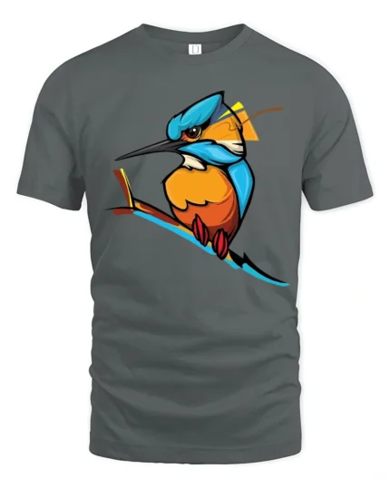 Colorful Kingfisher Bird Graphic T Shirt Vibrant Nature Tee - gray t-shirt on white background