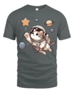 Cute Cat Astronaut Space Graphic T Shirt Cosmic Kitty Tee - gray t-shirt on white background
