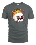 Funny Skull Crown Graphic T Shirt Cartoon King Skull Tee - gray t-shirt on white background