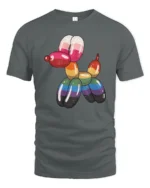 Rainbow Balloon Dog Graphic T Shirt Colorful Cute Art Tee - gray t-shirt on white background