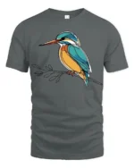 Elegant Kingfisher Bird Line Art Graphic Tee Nature Tshirt - gray t-shirt on white background