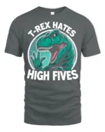 T Rex Hates High Fives Funny Dinosaur Graphic T Shirt Tee - gray t-shirt on white background