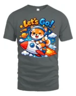 Lets Go Cute Astronaut Dog Rocket Graphic T Shirt Space Tee - gray t-shirt on white background