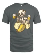 Funny Skeleton Banana Beer Lover Graphic T Shirt Party Tee - gray t-shirt on white background