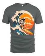 Astronaut Surfing Wave Graphic T Shirt Cosmic Ocean Tee - gray t-shirt on white background