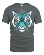 Geometric Tiger Face Graphic T Shirt Bold Animal Art Tee - gray t-shirt on white background