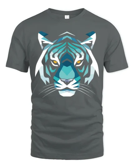 Geometric Tiger Face Graphic T Shirt Bold Animal Art Tee - gray t-shirt on white background
