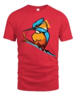 Colorful Kingfisher Bird Graphic T Shirt Vibrant Nature Tee - red t-shirt on white background