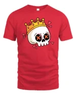 Funny Skull Crown Graphic T Shirt Cartoon King Skull Tee - red t-shirt on white background