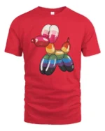 Rainbow Balloon Dog Graphic T Shirt Colorful Cute Art Tee - red t-shirt on white background